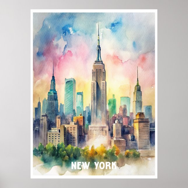 Poster Pintura a Aquarela Nova York (Frente)