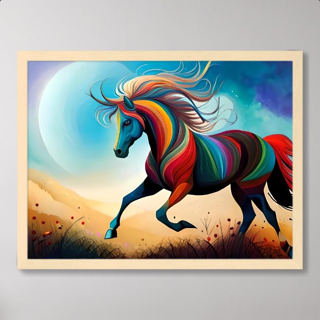 Poster pintura a cavalo corante corrida iluminada à noite (horse painting colorful run illuminated moon night)