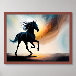 Poster pintura a cavalo silhueta de nevoeiro fumo fauna s