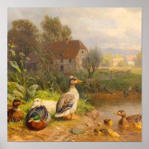 Poster Pintura a Óleo Antiga de Lagoa de Patos da Zona Ru
