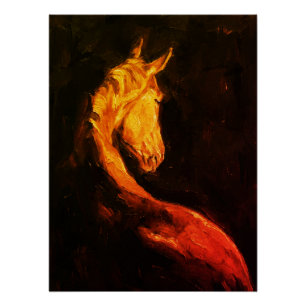 Póster Pintura a Óleo Cavalo Dourado – Animal Expressivo
