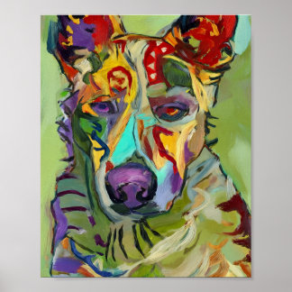 Poster Pintura a óleo colorida de cão pastor alemão abstr