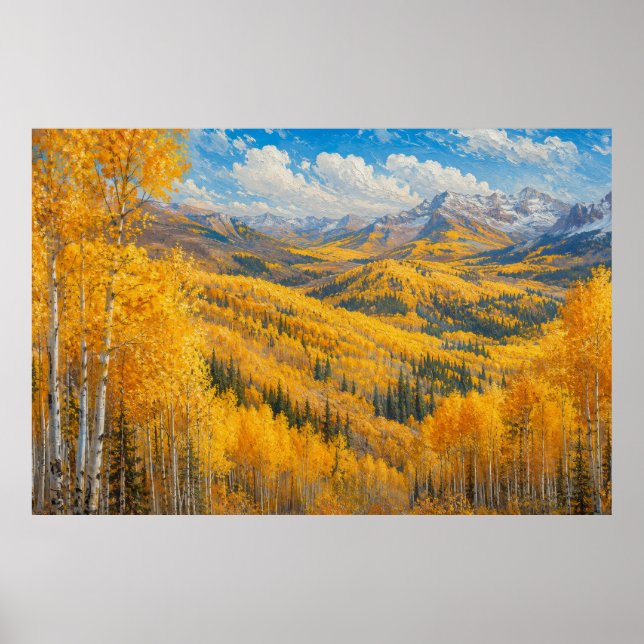 Poster Pintura a Óleo da Montanha Aspen Dourada (Frente)