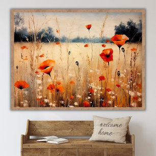 Poster Pintura a óleo da paisagem de um campo de flores s
