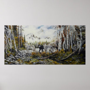 Póster Pintura a óleo das canvas dos lobos dos irmãos 4