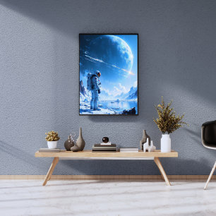 Póster Pintura a Óleo de Astronauta Solitário no Oceano A