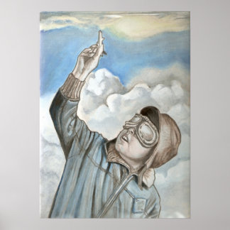 Poster Pintura a óleo de aviador nostálgico