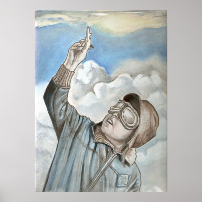 Poster Pintura a óleo de aviador nostálgico (Frente)