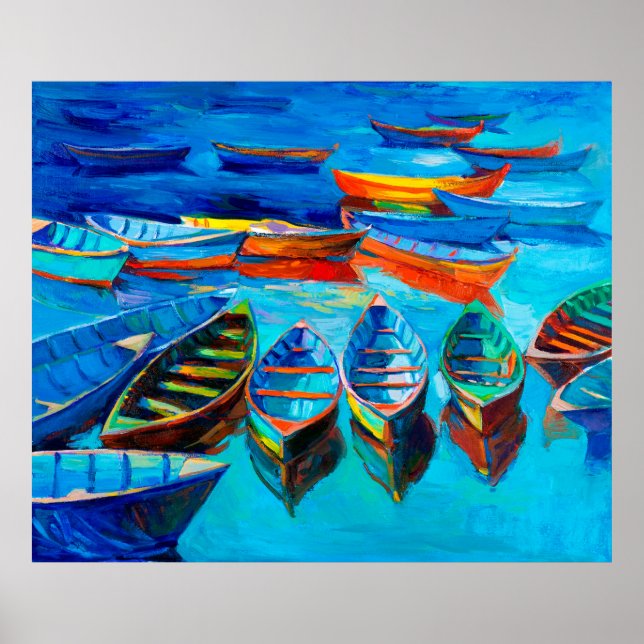 Poster pintura a óleo de barcos e mar na canvas. Sunset (Frente)