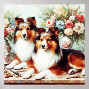 Poster Pintura A Óleo De Cachorros Retro