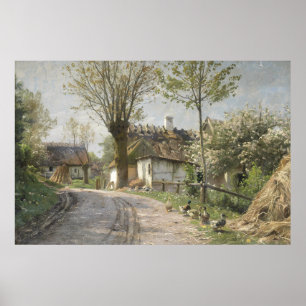 Poster Pintura a Óleo de Estrada Rural Antiga com Patos
