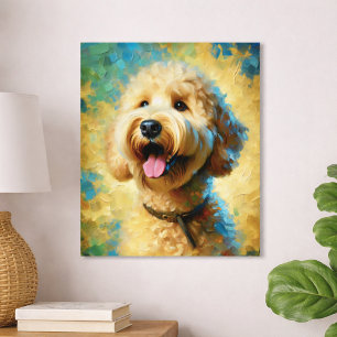Poster Pintura a óleo de Goldendoodle feliz