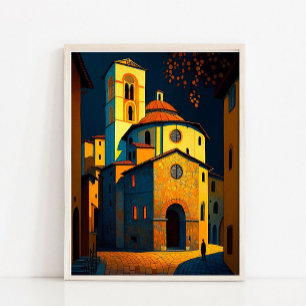 Poster Pintura a Óleo de Paisagem Urbana Antiga, Arquitet