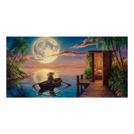 Póster Pintura a óleo de paraíso tropical