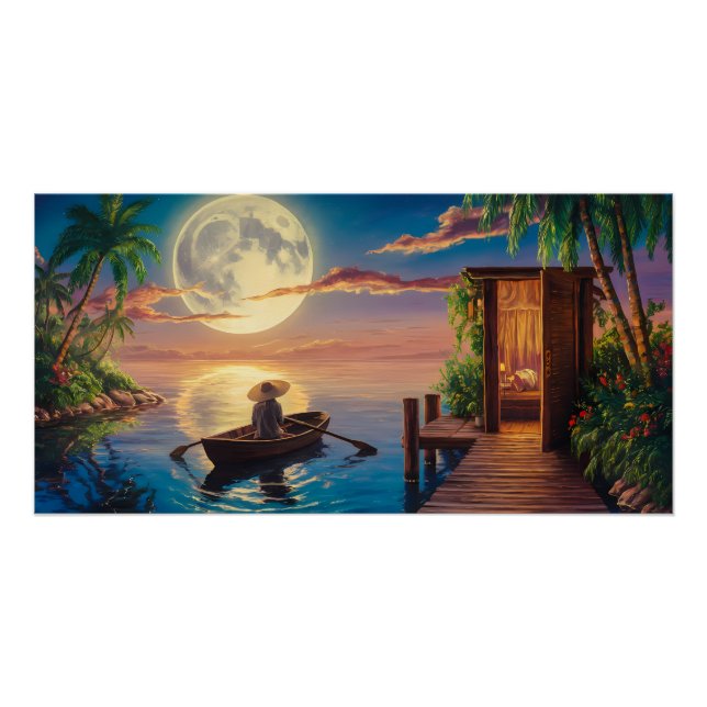 Póster Pintura a óleo de paraíso tropical (Frente)