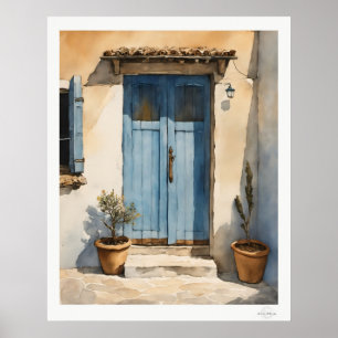Poster Pintura a Óleo de Porta de Aldeia Azul Lavada pelo