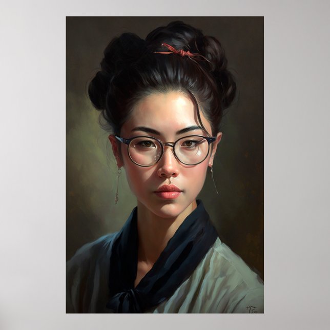 Poster Pintura a óleo de retrato de mulher japonesa (Frente)