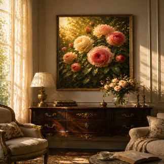 Poster Pintura a óleo de rosas iluminadas pelo sol – Arte