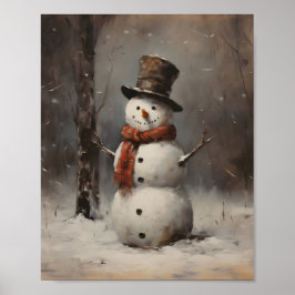 Poster Pintura A Óleo De Um Homem De Neve Vestindo Chapéu