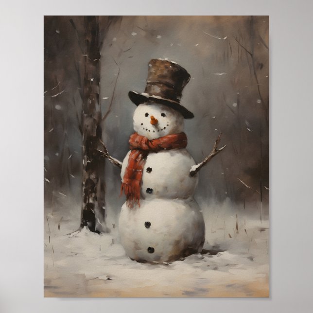 Poster Pintura A Óleo De Um Homem De Neve Vestindo Chapéu (Frente)
