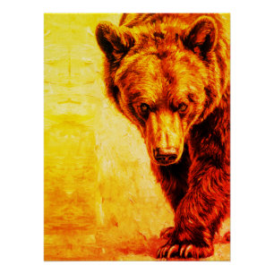 Póster Pintura a Óleo de Urso Pardo Arte da Vida Selvagem