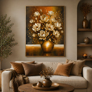 Poster Pintura a óleo do buquê de magnólia dourada