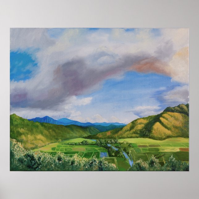 Poster Pintura a óleo do Havaí no Vale do Hanalei (Frente)