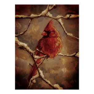 Póster Pintura a óleo do pássaro Cardinal Vermelho – Galh