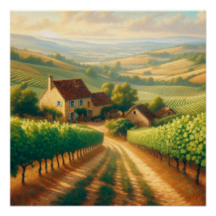 Póster Pintura a óleo em vinhedo francês