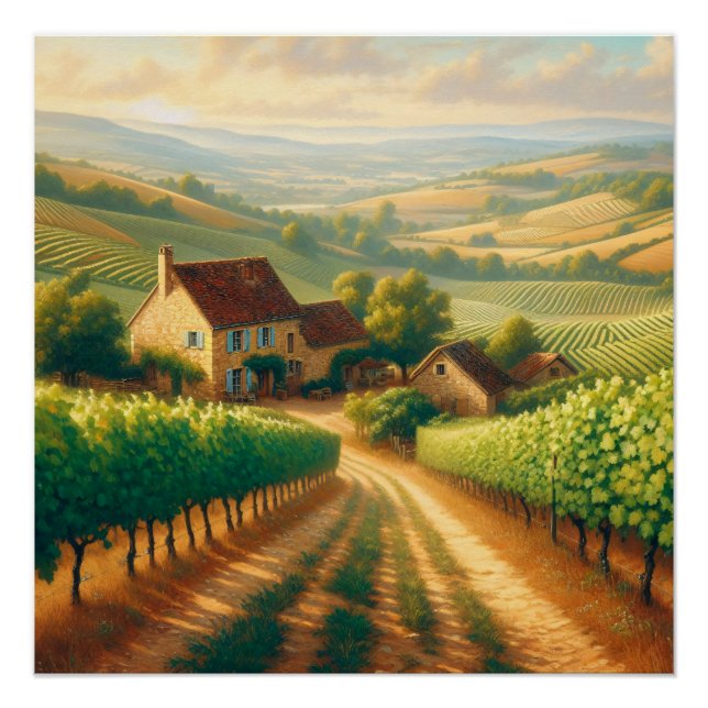 Póster Pintura a óleo em vinhedo francês (Frente)