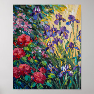 Poster Pintura a óleo floral com pesado impasto expressiv