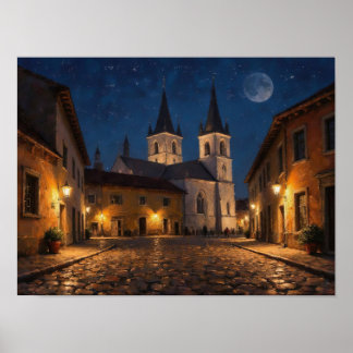 Poster Pintura a Óleo Impressionista da Rua da Igreja Not