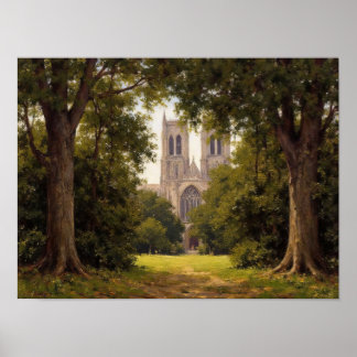 Poster Pintura a Óleo Impressionista de Árvores do Parque