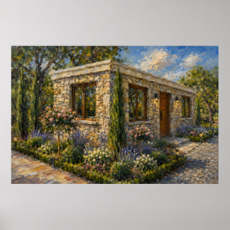 Poster Pintura a Óleo Jardim de Rosas e Lavanda da Casa d
