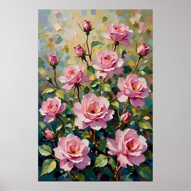 Poster Pintura a Óleo Jardim de Rosas Rosa (Frente)