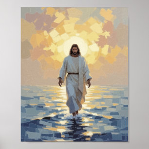 Poster Pintura a Óleo Jesus Andando sobre as Águas – Mar