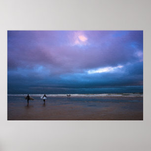 Poster Pintura a óleo paisagem marinha de céu roxo escuro