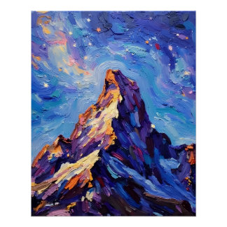 Póster Pintura a Óleo Paisagem Montanhosa Impressionista
