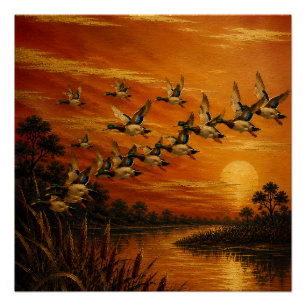 Póster Pintura a Óleo Pôr do Sol em Casa – Estilo Laca