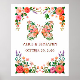 Poster Pintura a Óleo Romântica Floral Borboleta