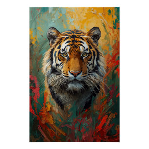 Póster Pintura a óleo vibrante com retrato artístico do T