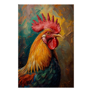 Póster Pintura a óleo vibrante com retrato de galo artíst