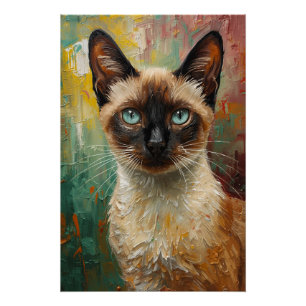 Póster Pintura a óleo vibrante de gato siamês artístico