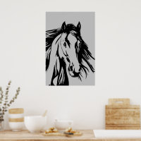 pintura a preto e branco com cabeça de cavalo