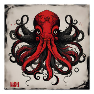 Póster Pintura a tinta da Ásia Cthulhu