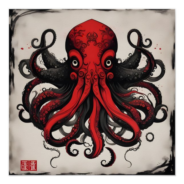 Póster Pintura a tinta da Ásia Cthulhu (Frente)