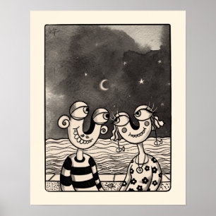 Poster Pintura a tinta de dois amantes