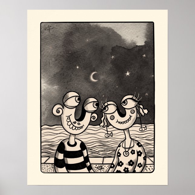 Poster Pintura a tinta de dois amantes (Frente)