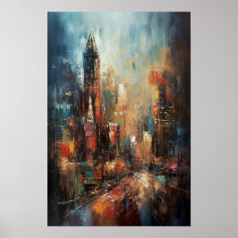 Poster Pintura Abstrata a Óleo de Manhattan Nova York