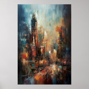 Poster Pintura Abstrata a Óleo de Manhattan Nova York